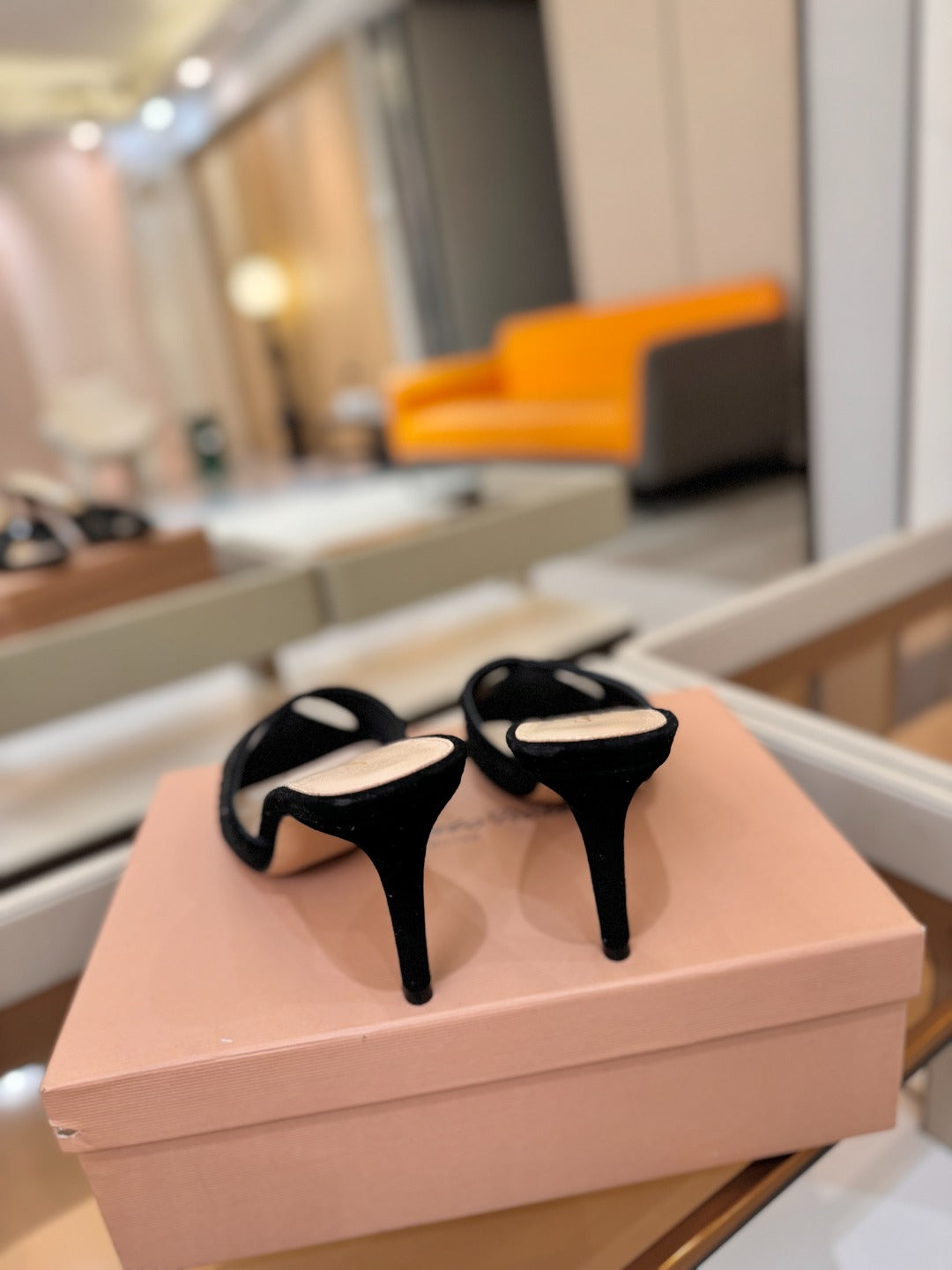 GIANVITO ROSSI 26S POINTED TOE HIGH HEELS 85 MM IN BLACK SUEDE WITH RHINESTONE STRAP