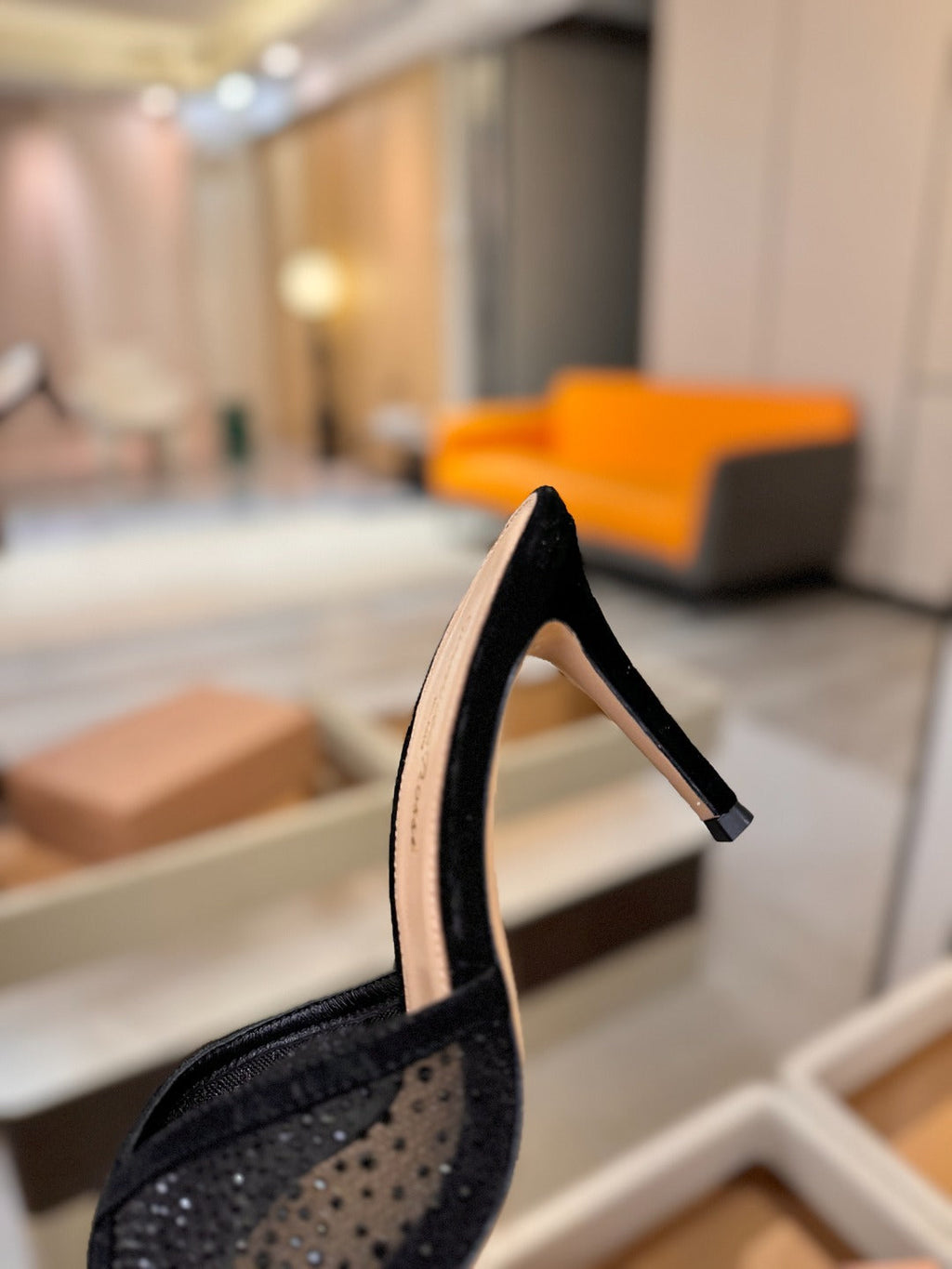 GIANVITO ROSSI 26S POINTED TOE HIGH HEELS 85 MM IN BLACK SUEDE WITH RHINESTONE STRAP