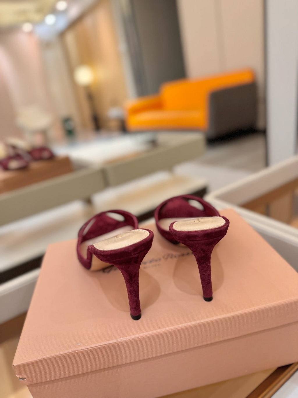 GIANVITO ROSSI 26S POINTED TOE HIGH HEELS 85 MM IN DARK RED SUEDE WITH RHINESTONE STRAP