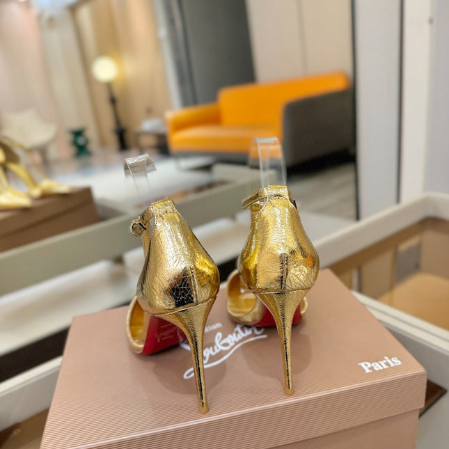 CHRISTIAN LOUBOUTIN 26S T-STRAP HIGH HEELS 105 MM IN GOLD CALFSKIN
