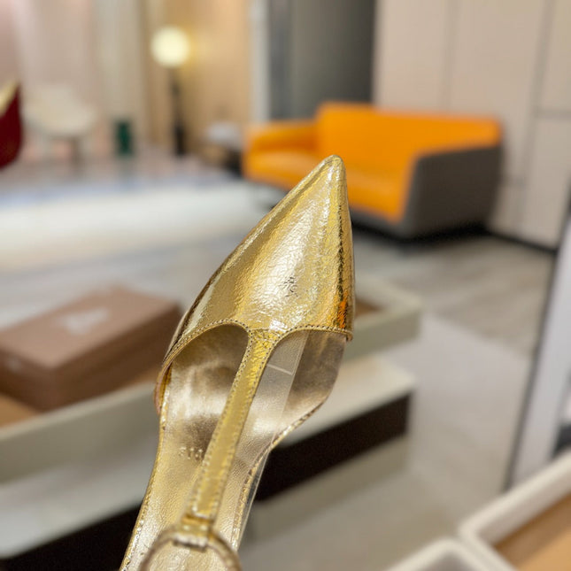 CHRISTIAN LOUBOUTIN 26S T-STRAP HIGH HEELS 105 MM IN GOLD CALFSKIN