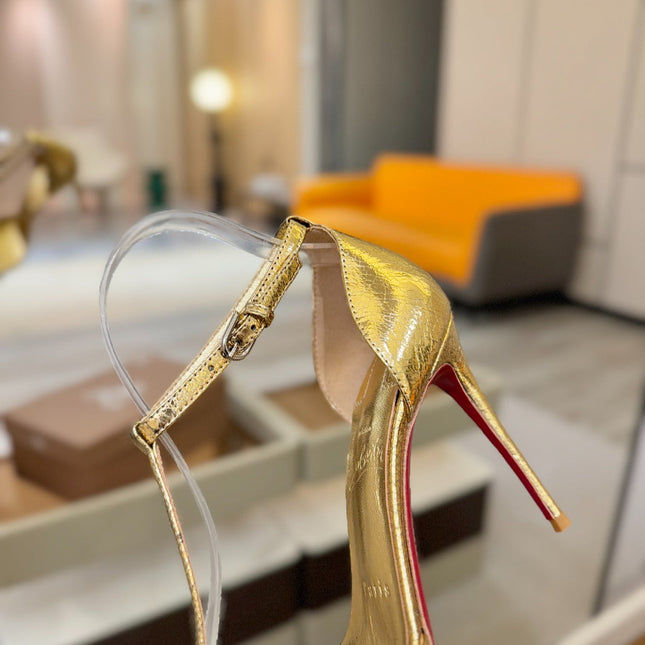 CHRISTIAN LOUBOUTIN 26S T-STRAP HIGH HEELS 105 MM IN GOLD CALFSKIN