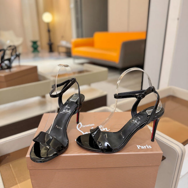 CHRISTIAN LOUBOUTIN 26S HEELED SANDALS 85 MM IN BLACK PATENT CALFSKIN