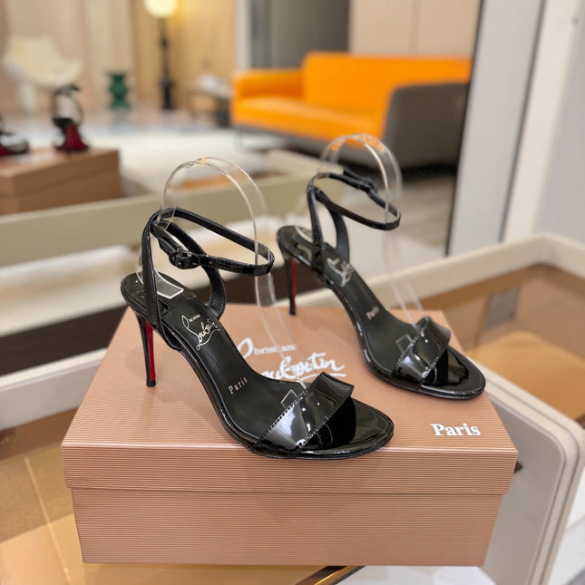 CHRISTIAN LOUBOUTIN 26S HEELED SANDALS 85 MM IN BLACK PATENT CALFSKIN