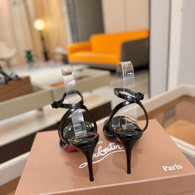 CHRISTIAN LOUBOUTIN 26S HEELED SANDALS 85 MM IN BLACK PATENT CALFSKIN