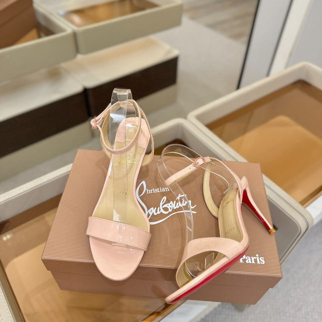 CHRISTIAN LOUBOUTIN 26S HEELED SANDALS 85 MM IN BLUSH PINK PATENT CALFSKIN