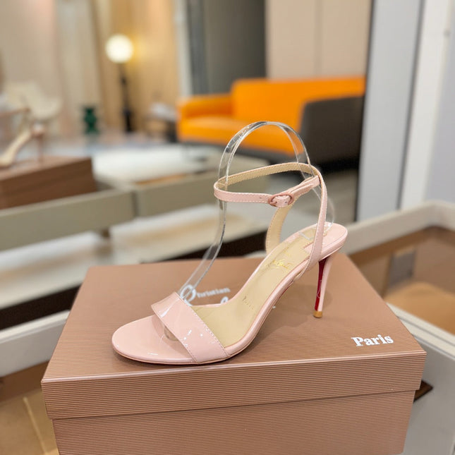 CHRISTIAN LOUBOUTIN 26S HEELED SANDALS 85 MM IN BLUSH PINK PATENT CALFSKIN