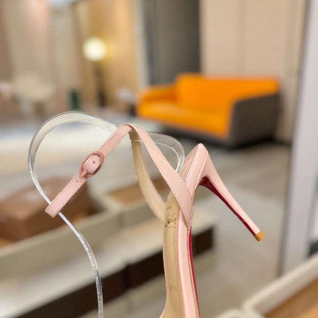 CHRISTIAN LOUBOUTIN 26S HEELED SANDALS 85 MM IN BLUSH PINK PATENT CALFSKIN