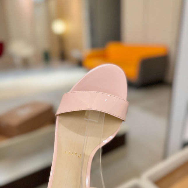 CHRISTIAN LOUBOUTIN 26S HEELED SANDALS 85 MM IN BLUSH PINK PATENT CALFSKIN