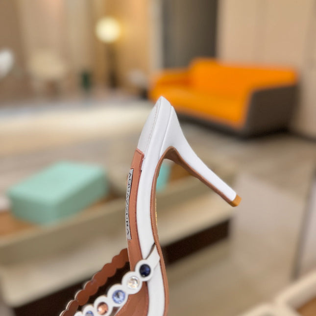 AQUAZZURA 26S TEQUILA HEELED SANDALS 85 MM IN WHITE LAMBSKIN