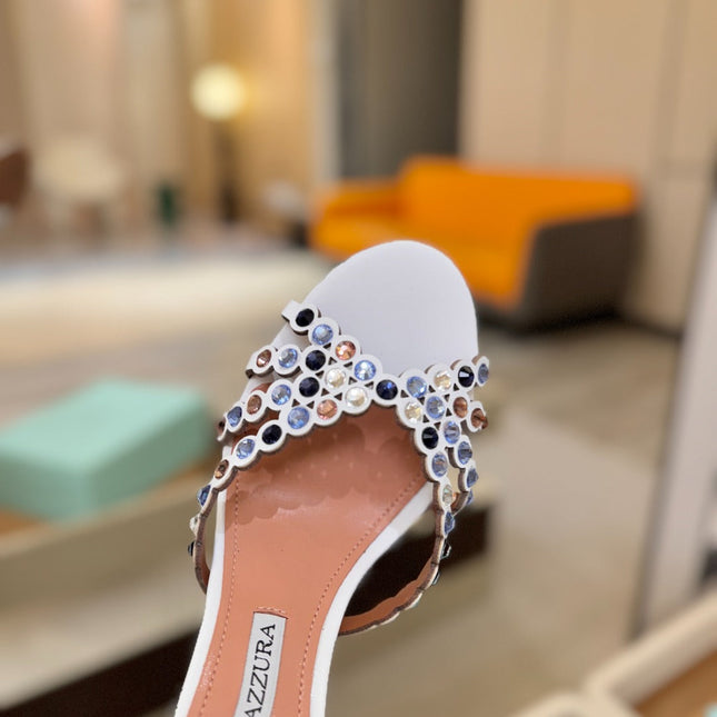 AQUAZZURA 26S TEQUILA HEELED SANDALS 85 MM IN WHITE LAMBSKIN