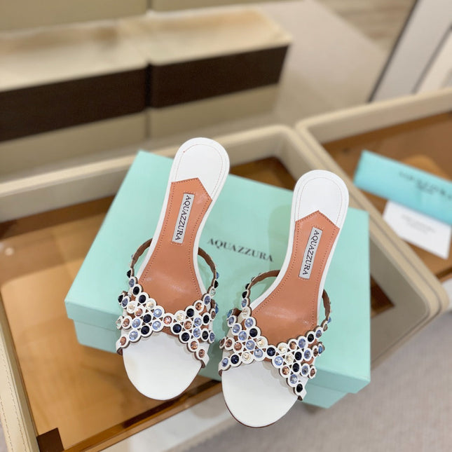 AQUAZZURA 26S TEQUILA HEELED SANDALS 85 MM IN WHITE LAMBSKIN
