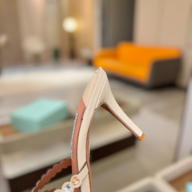 AQUAZZURA 26S TEQUILA HEELED SANDALS 85 MM IN BEIGE LAMBSKIN