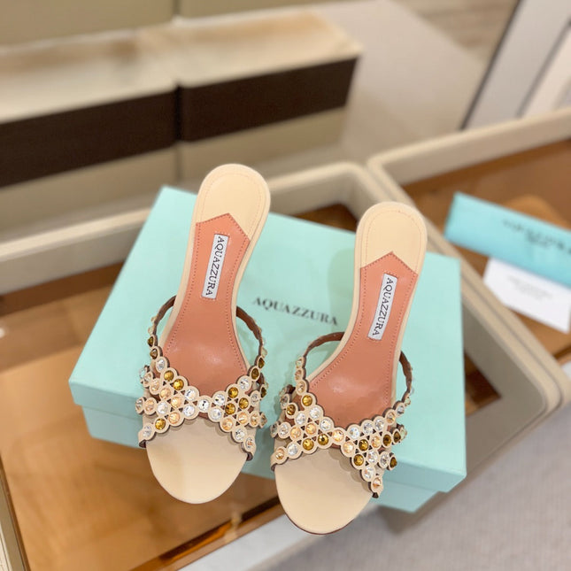 AQUAZZURA 26S TEQUILA HEELED SANDALS 85 MM IN BEIGE LAMBSKIN