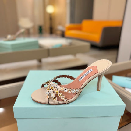 AQUAZZURA 26S TEQUILA HEELED SANDALS 85 MM IN BEIGE LAMBSKIN