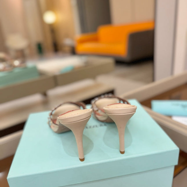 AQUAZZURA 26S TEQUILA HEELED SANDALS 85 MM IN BEIGE LAMBSKIN