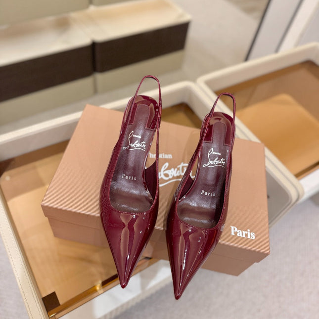 CHRISTIAN LOUBOUTIN 26S SLINGBACK HEELS 85 MM IN DARK RED PATENT CALFSKIN