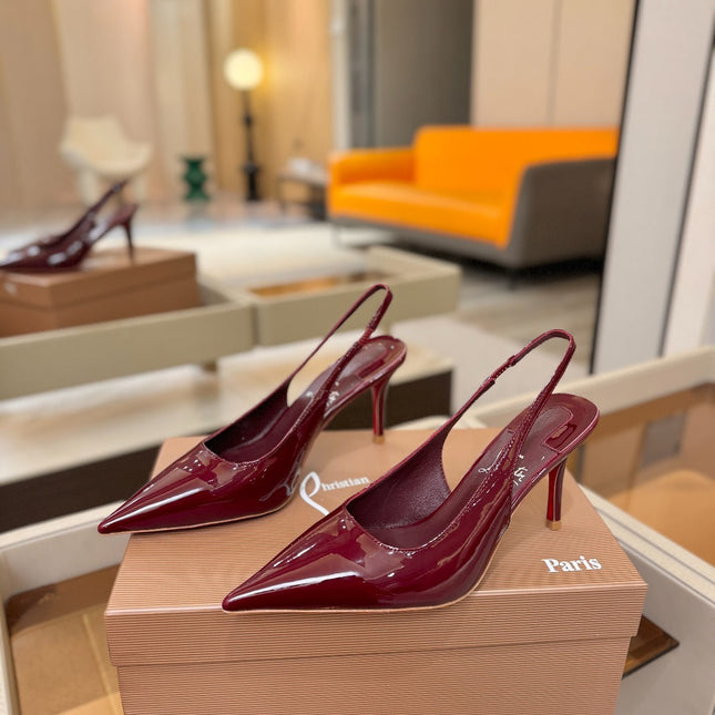 CHRISTIAN LOUBOUTIN 26S SLINGBACK HEELS 85 MM IN DARK RED PATENT CALFSKIN
