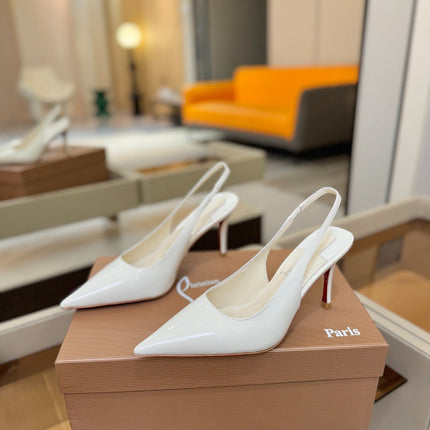 CHRISTIAN LOUBOUTIN 26S SLINGBACK HEELS 85 MM IN WHITE PATENT CALFSKIN
