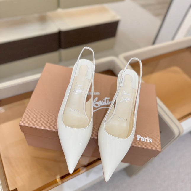 CHRISTIAN LOUBOUTIN 26S SLINGBACK HEELS 85 MM IN WHITE PATENT CALFSKIN