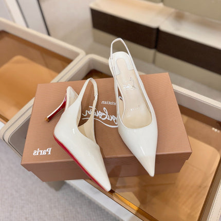 CHRISTIAN LOUBOUTIN 26S SLINGBACK HEELS 85 MM IN WHITE PATENT CALFSKIN