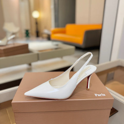 CHRISTIAN LOUBOUTIN 26S SLINGBACK HEELS 85 MM IN WHITE PATENT CALFSKIN