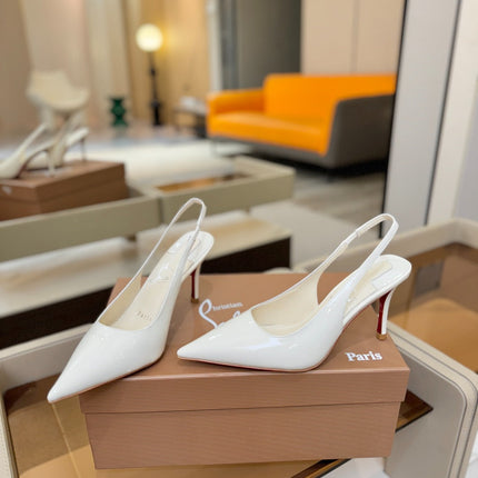CHRISTIAN LOUBOUTIN 26S SLINGBACK HEELS 85 MM IN WHITE PATENT CALFSKIN