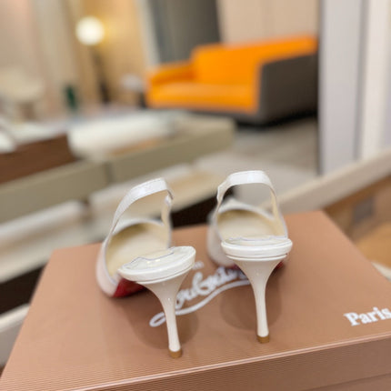 CHRISTIAN LOUBOUTIN 26S SLINGBACK HEELS 85 MM IN WHITE PATENT CALFSKIN