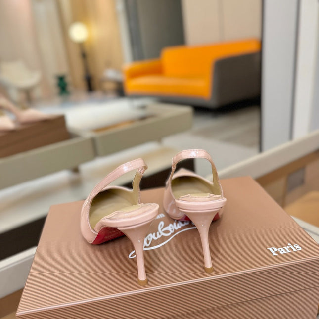 CHRISTIAN LOUBOUTIN 26S SLINGBACK HEELS 85 MM IN NUDE PATENT CALFSKIN