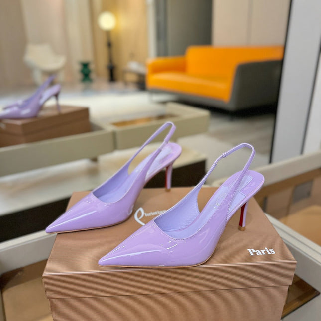 CHRISTIAN LOUBOUTIN 26S SLINGBACK HEELS 85 MM IN LIGHT PURPLE PATENT CALFSKIN