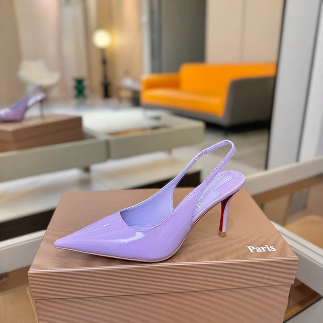 CHRISTIAN LOUBOUTIN 26S SLINGBACK HEELS 85 MM IN LIGHT PURPLE PATENT CALFSKIN