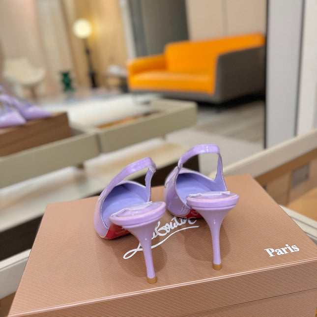 CHRISTIAN LOUBOUTIN 26S SLINGBACK HEELS 85 MM IN LIGHT PURPLE PATENT CALFSKIN
