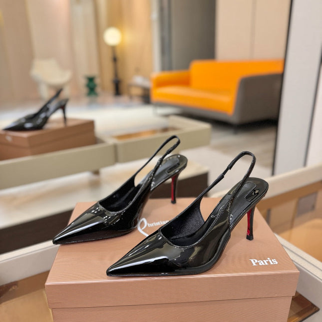 CHRISTIAN LOUBOUTIN 26S SLINGBACK HEELS 85 MM IN BLACK PATENT CALFSKIN