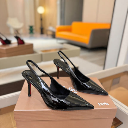CHRISTIAN LOUBOUTIN 26S SLINGBACK HEELS 85 MM IN BLACK PATENT CALFSKIN