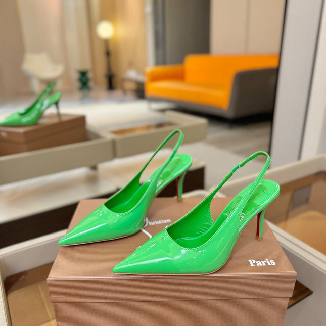 CHRISTIAN LOUBOUTIN 26S SLINGBACK HEELS 85 MM IN GREEN PATENT CALFSKIN