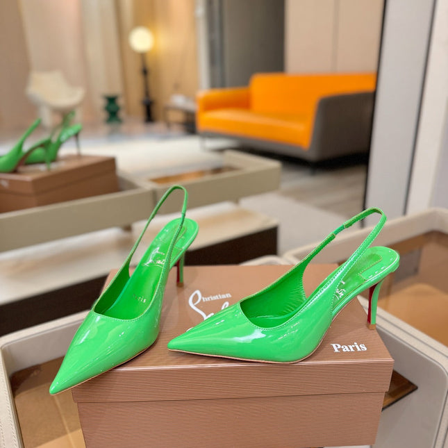 CHRISTIAN LOUBOUTIN 26S SLINGBACK HEELS 85 MM IN GREEN PATENT CALFSKIN