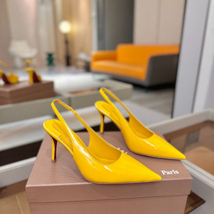 CHRISTIAN LOUBOUTIN 26S SLINGBACK HEELS 85 MM IN DARK YELLOW PATENT CALFSKIN