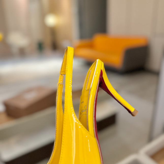 CHRISTIAN LOUBOUTIN 26S SLINGBACK HEELS 85 MM IN DARK YELLOW PATENT CALFSKIN