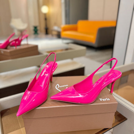 CHRISTIAN LOUBOUTIN 26S SLINGBACK HEELS 85 MM IN DARK PINK PATENT CALFSKIN