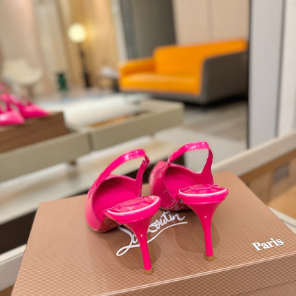CHRISTIAN LOUBOUTIN 26S SLINGBACK HEELS 85 MM IN DARK PINK PATENT CALFSKIN