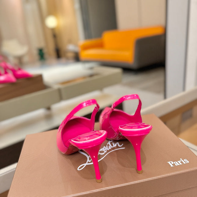 CHRISTIAN LOUBOUTIN 26S SLINGBACK HEELS 85 MM IN DARK PINK PATENT CALFSKIN