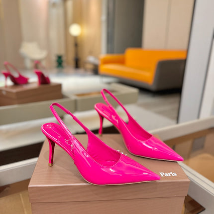 CHRISTIAN LOUBOUTIN 26S SLINGBACK HEELS 85 MM IN DARK PINK PATENT CALFSKIN