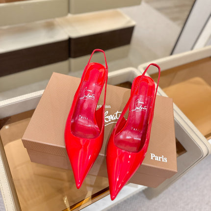 CHRISTIAN LOUBOUTIN 26S SLINGBACK HEELS 85 MM IN RED PATENT CALFSKIN