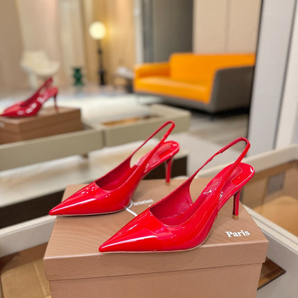 CHRISTIAN LOUBOUTIN 26S SLINGBACK HEELS 85 MM IN RED PATENT CALFSKIN