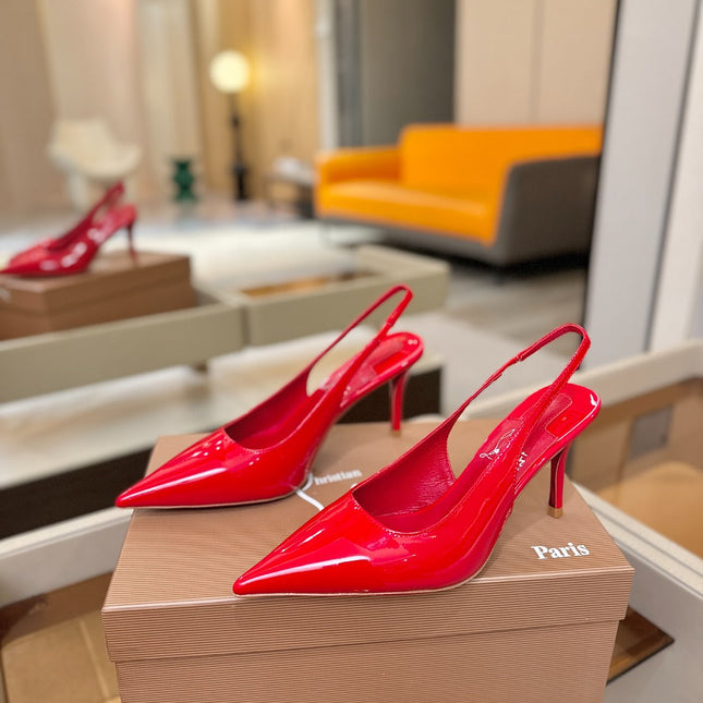 CHRISTIAN LOUBOUTIN 26S SLINGBACK HEELS 85 MM IN RED PATENT CALFSKIN