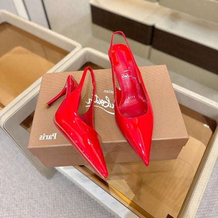 CHRISTIAN LOUBOUTIN 26S SLINGBACK HEELS 85 MM IN RED PATENT CALFSKIN