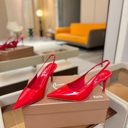 CHRISTIAN LOUBOUTIN 26S SLINGBACK HEELS 85 MM IN RED PATENT CALFSKIN