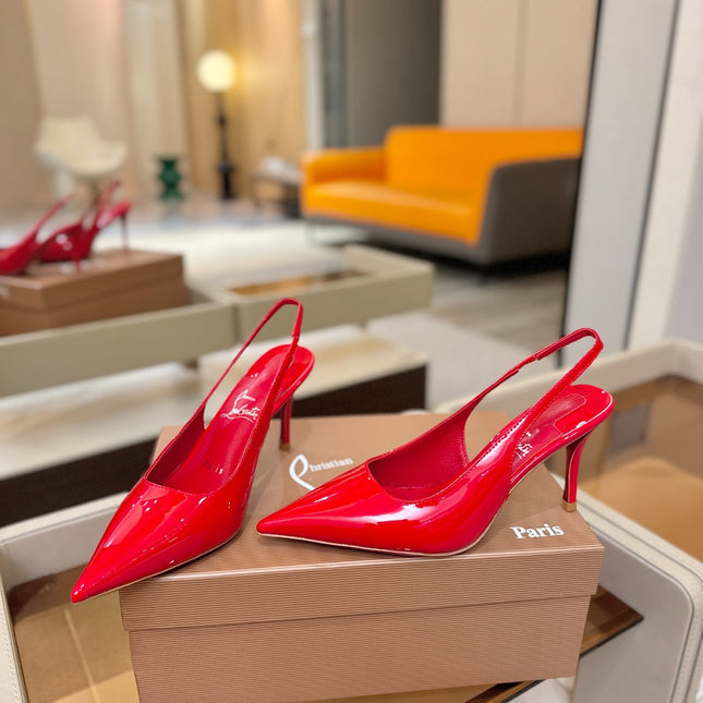 CHRISTIAN LOUBOUTIN 26S SLINGBACK HEELS 85 MM IN RED PATENT CALFSKIN