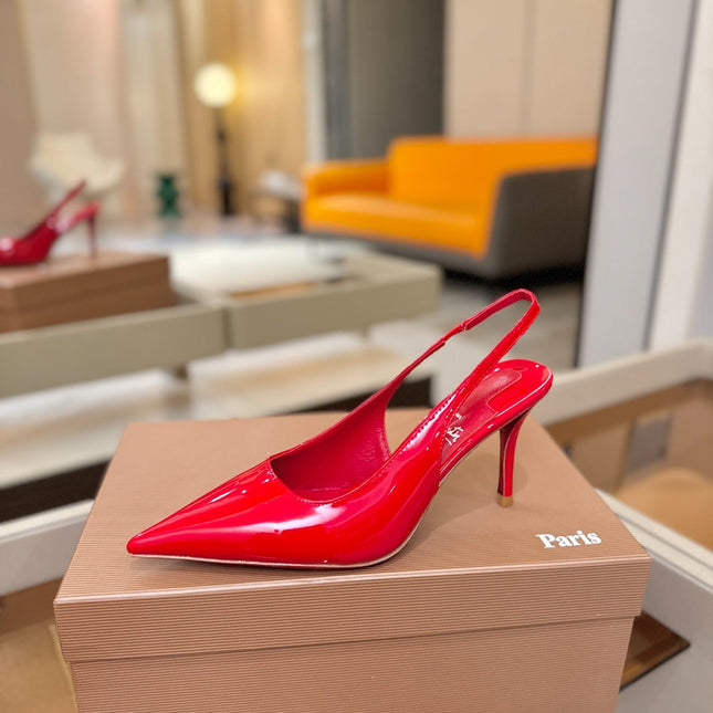 CHRISTIAN LOUBOUTIN 26S SLINGBACK HEELS 85 MM IN RED PATENT CALFSKIN