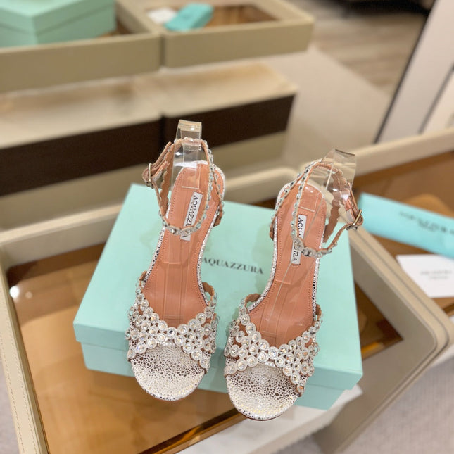 AQUAZZURA 26S STRAPPY HIGH HEELS 105 MM IN SILVER TEXTURED LEATHER